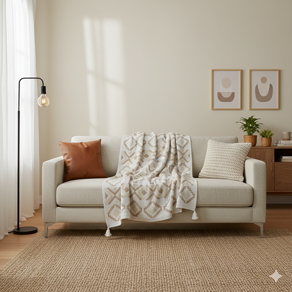 شال مبل پانچ استخوانی روی مبل