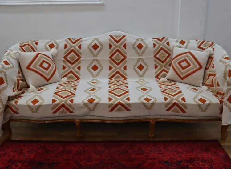 شال مبل پانچ خردلی 3 متری