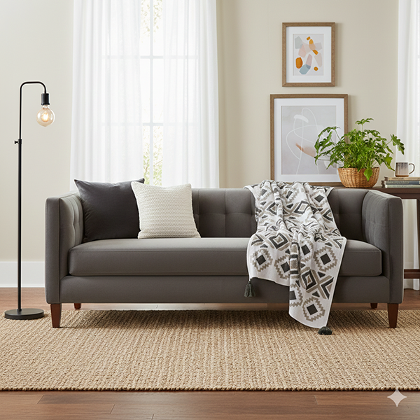 شال مبل پانچ طوسی روی مبل