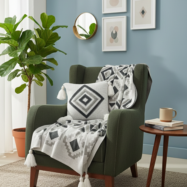 شال مبل پانچ طوسی به همراه کوسن