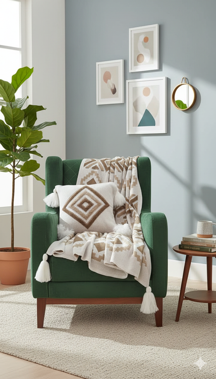 شال مبل پانچ نسکافهای به همرا کوسن