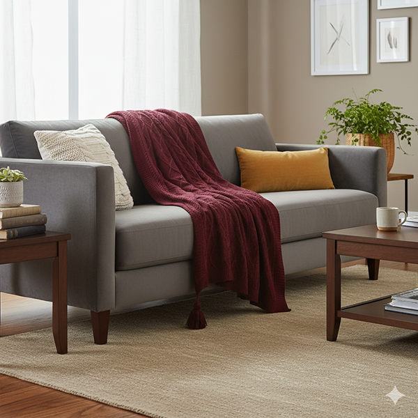 شال مبل دیانا زرشکی روی مبل