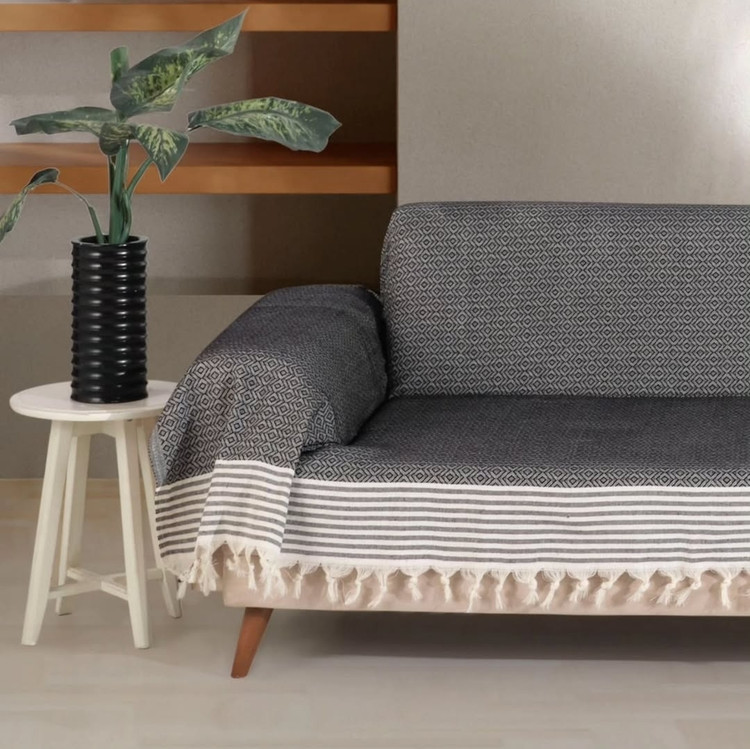 شال مبل نخ پنبه ترک زغالی