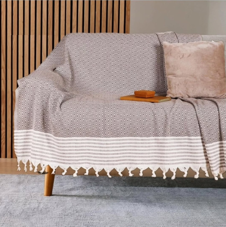 شال مبل نخ پنبه ترک نسکافه ای