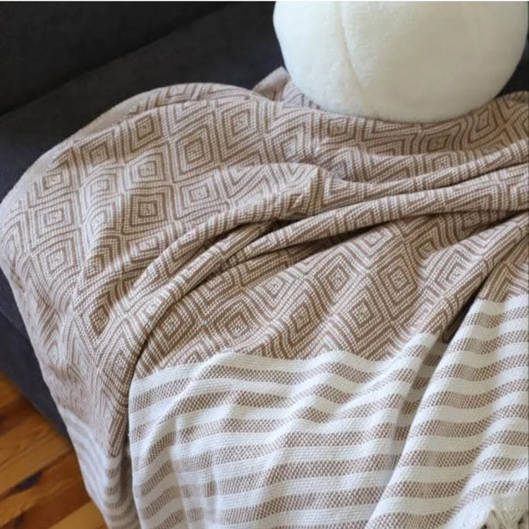 شال مبل نخ پنبه ترک نسکافه ای