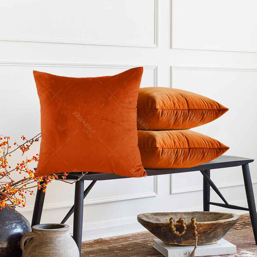 کوسن سه تایی مخمل آجری