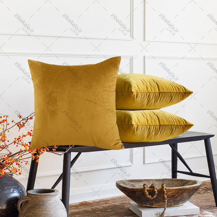 کوسن مخمل خردلی سه عددی