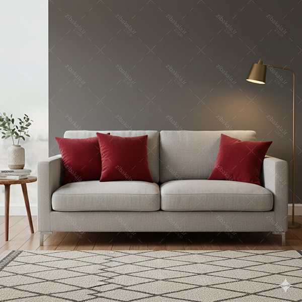 کوسن مخمل زرشکی روی مبل