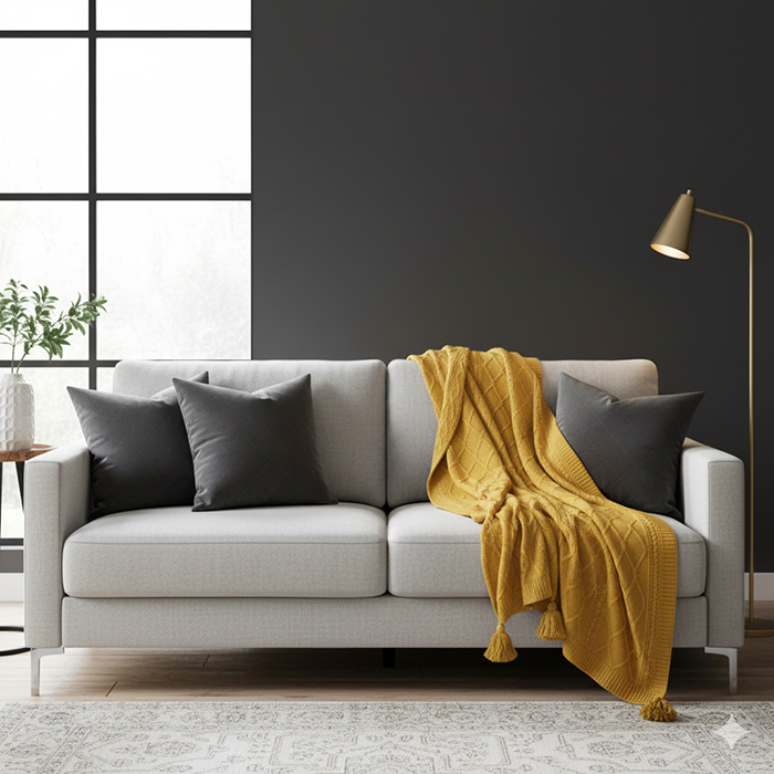 کوسن مخمل طوسی تیره روی تیره