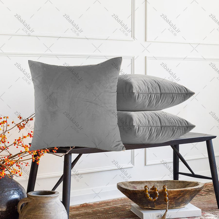 کوسن مخمل طوسی روشن 3عددی