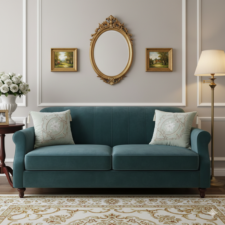 کوسن مخمل دانتل شیری روی مبل