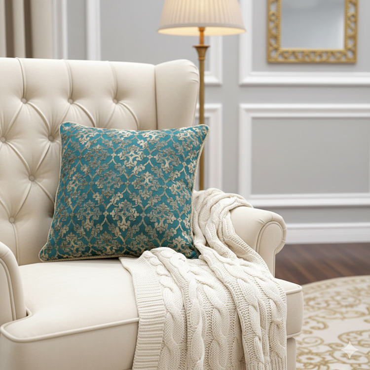 کوسن طرح گل خاتون سبز از نمای نزدیک