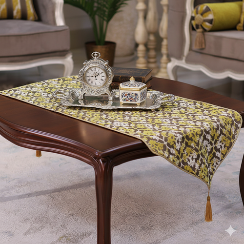 ست رومیزی رنگ قهوه ای طلایی طرح خاتون