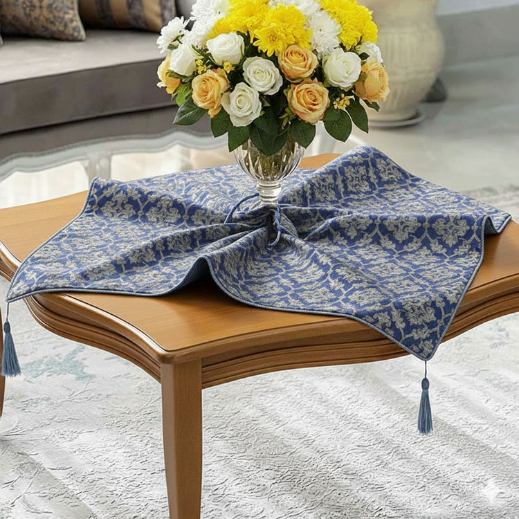 رومیزی مربع رنگ سورمه ای طرح خاتون