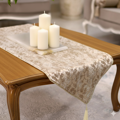 رومیزی رنگ کرم نسکافه ای طرح خاتون