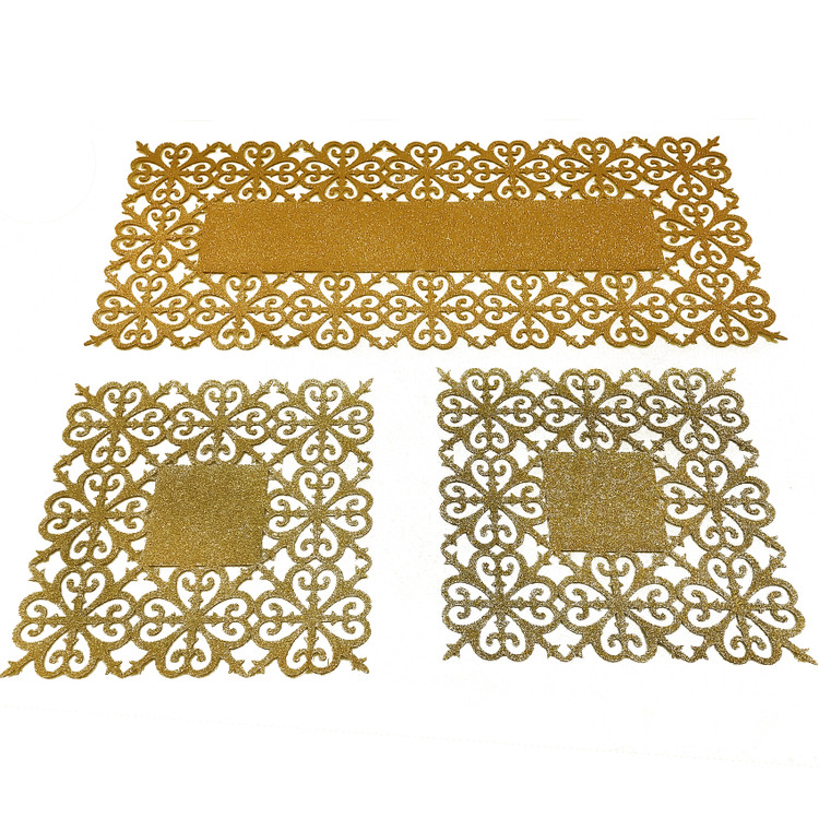 ست رومیزی چرم اکلیلی طرح اسلیمی رنگ بژ