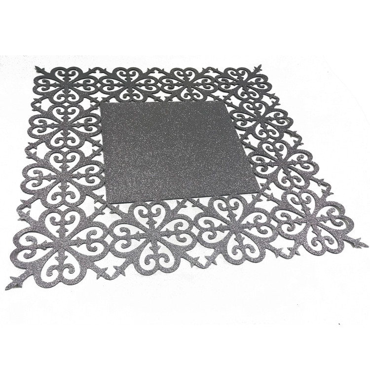 رومیزی چرم اکلیلی طرح اسلیمی مربع نقره ای