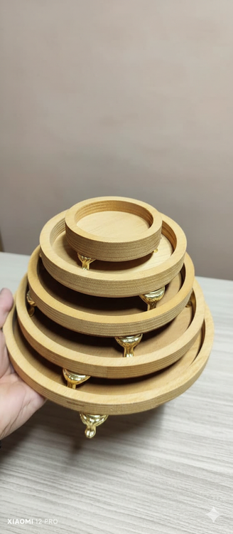 ست سینی چوبی 5 تکه با پایه فلزی